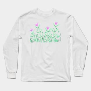 Pink flower watercolor leaf art Long Sleeve T-Shirt